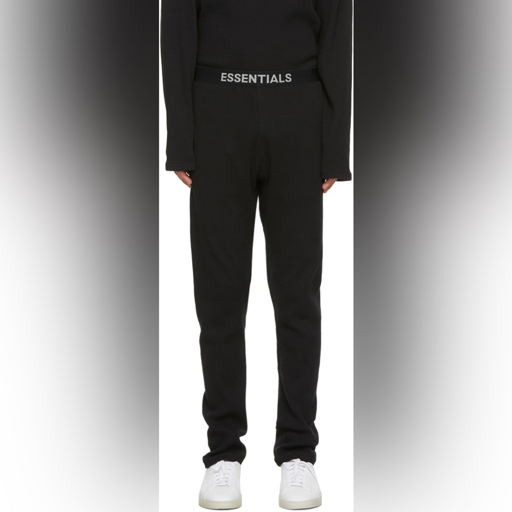 Fear of God Essentials Black Thermal Waffle Logo Lounge Pants